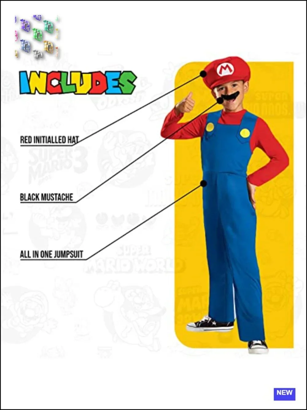Officially Licensed Nintendo Super Mario Boys Costume Medium 7-8 Jumpsuit Hat